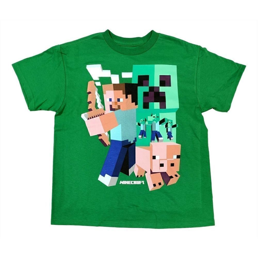 Boys Minecraft Shirt Steve Pig Creeper Zombie Art Deco T-Shirt Tee XXL (18)